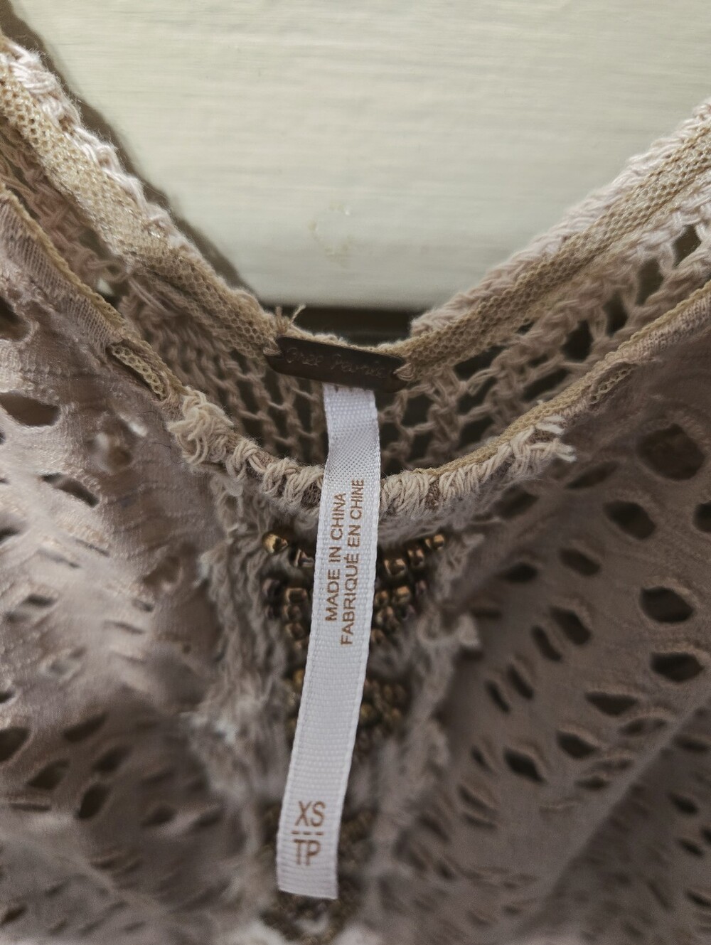 Free People Boho Tan Beaded Swing Tank Top Size: XS - Picture 4 of 5